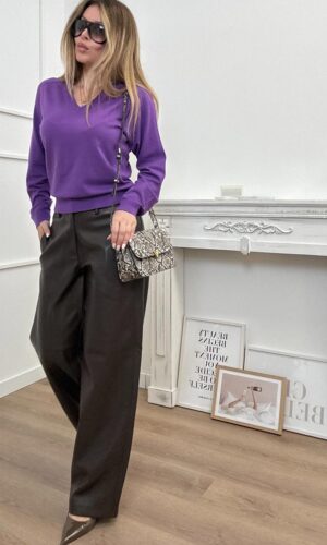 Only Pantalone Ecopelle Barrel Moro