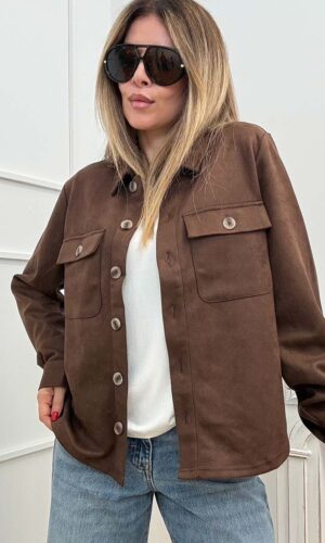 Pieces Giacca Camicia Ecosuede Coffee