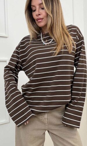 Pieces Tee Righe Moro Bianco