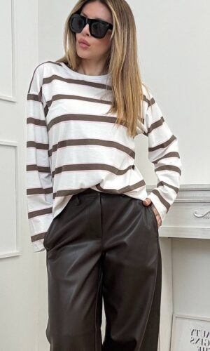 Pieces Tee Righe Rosa Moro